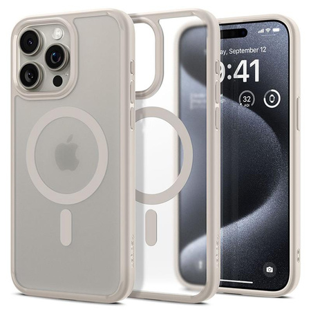 Spigen Ultra Hybrid MagSafe - tok iPhone 15 Pro készülékhez (Frost Natural Titanium)