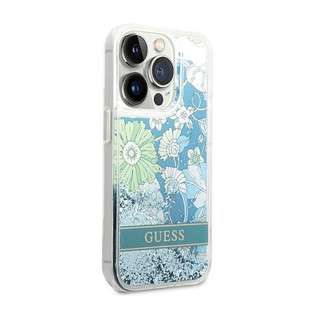 Guess Liquid Glitter Flower - pouzdro pro iPhone 14 Pro (zelené)