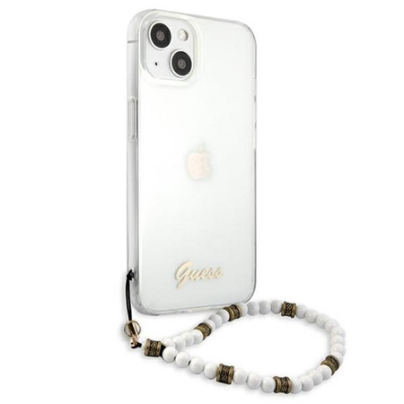 Guess White Pearl Strap - Coque iPhone 15 / 14 / 13 (Transparent)