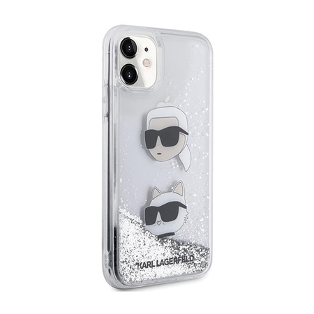 Karl Lagerfeld Liquid Glitter Karl & Choupette Heads - iPhone 11 Hülle (silber)