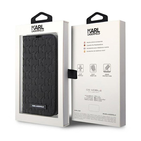 Karl Lagerfeld Booktype Saffiano Monogram - pouzdro pro iPhone 14 Pro Max (černé)