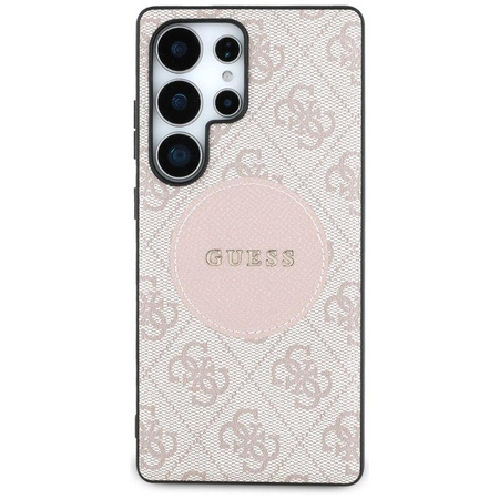 Guess 4G Round Patch Classic Logo MagSafe - étui pour Samsung Galaxy S25 Ultra (rose)