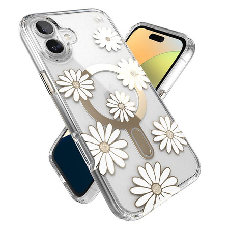Speck Presidio Lux ClickLock & MagSafe - iPhone 16 Plus Hülle (Sunshine Daisies / Transparent / Gold)