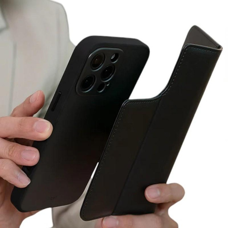 Moshi Overture MagSafe - 3v1 Kožené pouzdro s klopou iPhone 16 Pro Max (Charcoal Black)