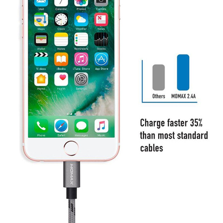 Momax Elite link - USB Lightning MFi csatlakozókábel + rugalmas állvány, 2,4 A, 1 m (ezüst)
