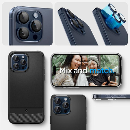 Spigen Optik Pro GLAS.TR EZ Fit Camera Protector 2-Pack - Verre de protection pour iPhone 15 Pro / 15 Pro Max / iPhone 14 Pro / 14 Pro Max (2 pcs) (Blue Ti