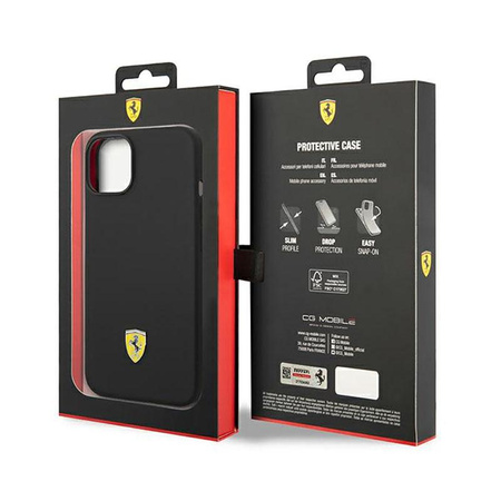 Silikonové kovové logo Ferrari - pouzdro pro iPhone 14 (černé)