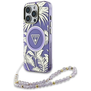 Guess Palm Trees Triangle Pearl Strap MagSafe - tok iPhone 16 Pro Max készülékhez (lila)