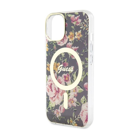 Guess Flower MagSafe - pouzdro pro iPhone 14 (černé)