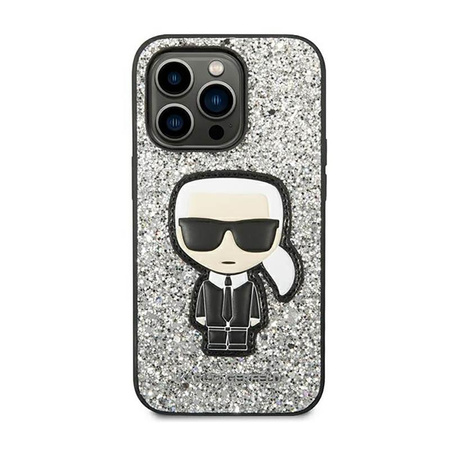 Karl Lagerfeld Glitter Flakes Ikonik - Coque pour iPhone 14 Pro (argent)