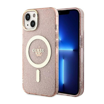 Guess Glitter Gold MagSafe - pouzdro pro iPhone 14 Plus (růžové)