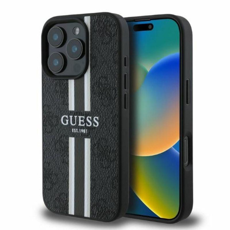 Guess 4G nyomtatott csíkos MagSafe - iPhone 16 Pro tok (fekete)
