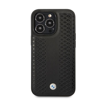 BMW Leather Diamond Pattern - Tasche für iPhone 14 Pro (Schwarz)