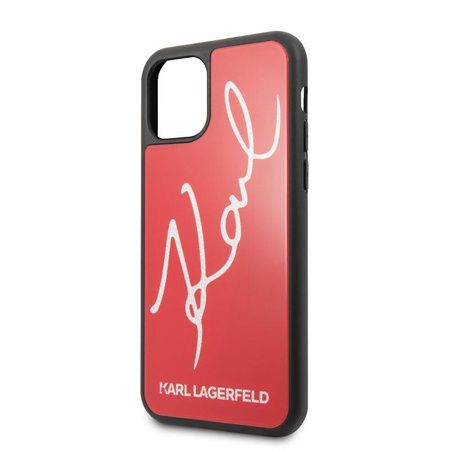 Karl Lagerfeld Double Layers Tempered Glass Glitter Signature Case - Coque iPhone 11 Pro (rouge)