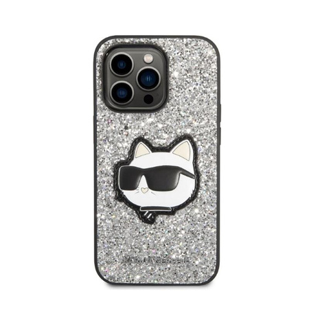 Karl Lagerfeld NFT Glitter Choupette Patch - Hülle für iPhone 14 Pro Max (Silber)