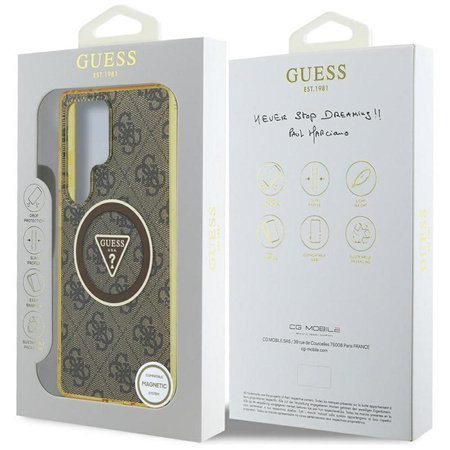 Guess 4G Glitter Triangle Buttons MagSafe - Hülle für Samsung Galaxy S25 Ultra (braun)