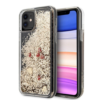 Guess Liquid Glitter Hearts - pouzdro pro iPhone 11 (zlaté/červené)