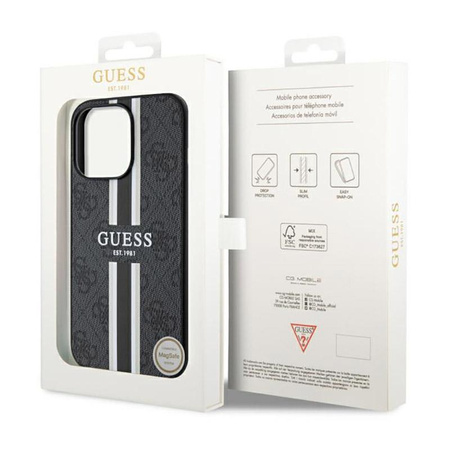 Pouzdro Guess 4G MagSafe s potiskem pruhů - iPhone 13 Pro Max (černé)