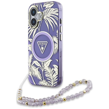 Guess Palm Trees Triangle Pearl Strap MagSafe - iPhone 16 tok (lila)