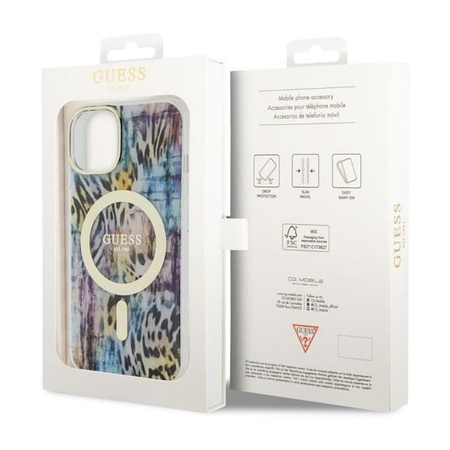 Guess Leopard MagSafe - iPhone 14 Tasche (Blau)