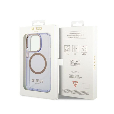 Guess Gold Outline Průsvitné pouzdro MagSafe - iPhone 14 Pro Max (fialové)