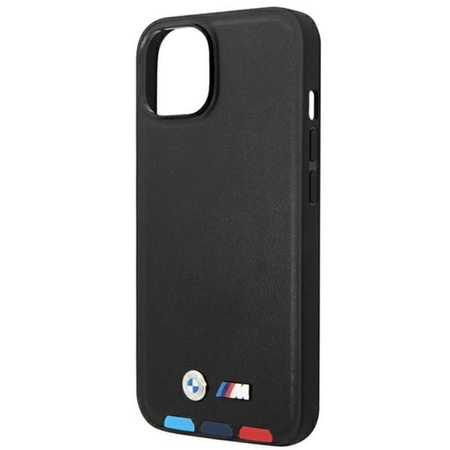 BMW Leder Hot Stamp Tricolor - iPhone 14 Plus Tasche (Schwarz)