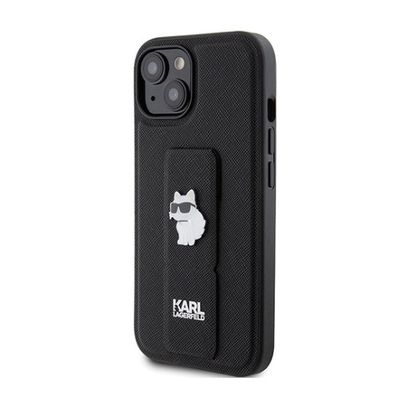 Karl Lagerfeld Gripstand Saffiano Choupette Pins - pouzdro pro iPhone 15 Plus (černé)