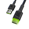 Green Cell Ray - Kabel Przewód USB - USB-C 120cm z zielonym podświetleniem LED i obsługą szybkiego ładowania Ultra Charge, QC 3.0