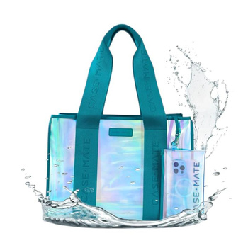 Case-Mate Large Travel Tote Bag - Waterproof Shoulder Bag with Phone Case (Emerald Blue Soap Bubble)
