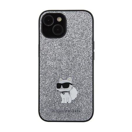 Karl Lagerfeld Fixed Glitter Choupette Logo Metal Pin - iPhone 15 / 14 / 13 Case (stříbrná)