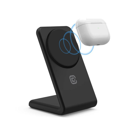 Crong MagSpot Stand - bezdrátová nabíječka 2 v 1 s MagSafe pro iPhone a AirPods (černá)