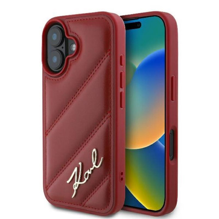 Karl Lagerfeld Quilted Signature - pouzdro pro iPhone 16 (červené)