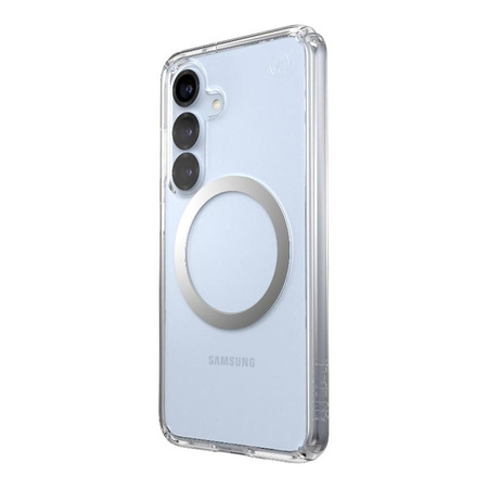 Speck Presidio Perfect-Clear Magnet - Hülle für Samsung Galaxy S25 / S24 MagSafe (Clear / Chrome Finish / Serene Silver)