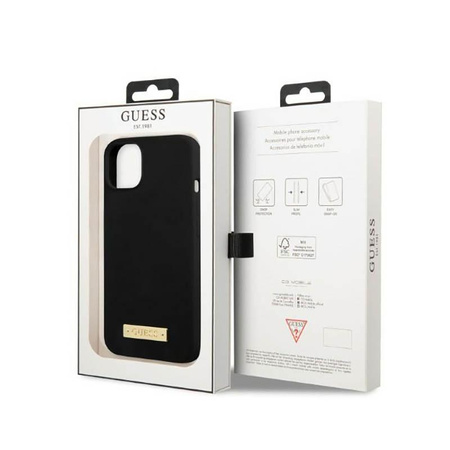 Guess Silikon Logo Platte MagSafe - iPhone 13 Mini Tasche (schwarz)