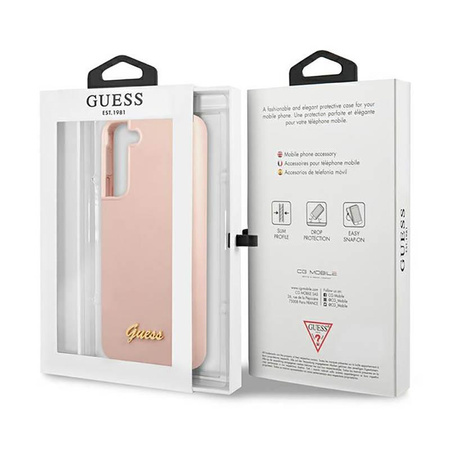 Guess Szilikon Script Metal Logo - Samsung Galaxy S23 tok (rózsaszín)