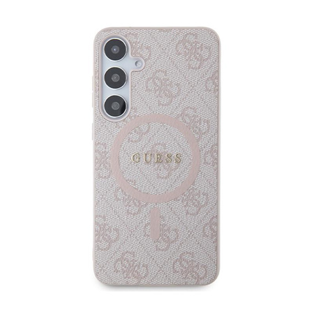 Kožené pouzdro Guess 4G Collection Metal Logo MagSafe - Samsung Galaxy S24+ (růžové)