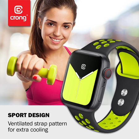 Crong Duo Sport - Řemínek pro Apple Watch 38/40/41 mm (černý/limetkově zelený)