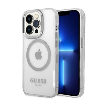 Guess Metal Outline MagSafe - iPhone 14 Pro tok (átlátszó / ezüst)