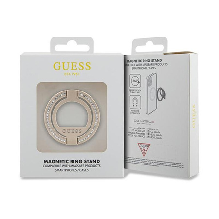 Guess MagSafe Ring Stand Rhinestone - Support magnétique pour téléphone avec fonction stand (or)