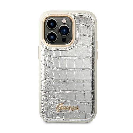 Guess Kroko Kollektion - iPhone 14 Pro Tasche (silber)