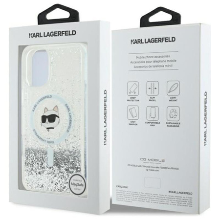 Karl Lagerfeld Liquid Glitter Choupette Head MagSafe - pouzdro pro iPhone 16 (průhledné)