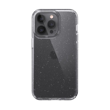 Speck Presidio Perfect-Clear avec paillettes - Coque pour iPhone 13 Pro avec revêtement MICROBAN (transparent/paillettes platine)