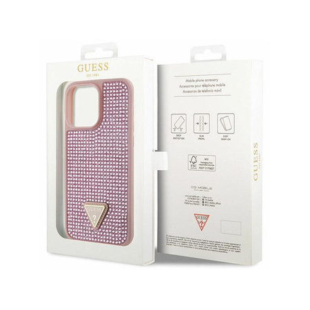 Guess Rhinestone Triangle - pouzdro pro iPhone 14 Pro Max (růžové)