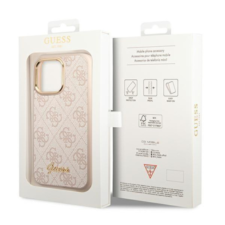 Guess 4G Metallgehäuse mit Kamera-Umriss - iPhone 14 Pro Max Gehäuse (Pink)