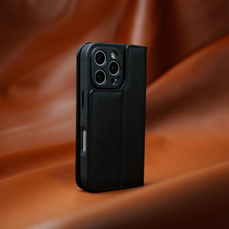 Moshi Overture MagSafe - kožené flipové pouzdro 3 v 1 pro iPhone 16 Pro (Charcoal Black)