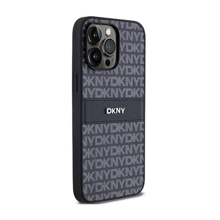 DKNY bőr mono csíkos és fém logóval - iPhone 14 Pro Max tok (fekete)