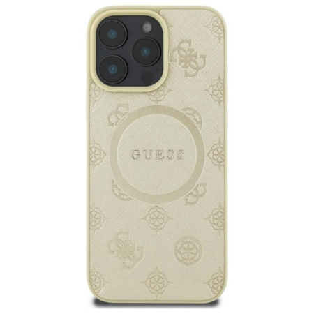 Guess Saffiano Peony Classic Logo MagSafe - iPhone 16 Pro Max Case (Gold)