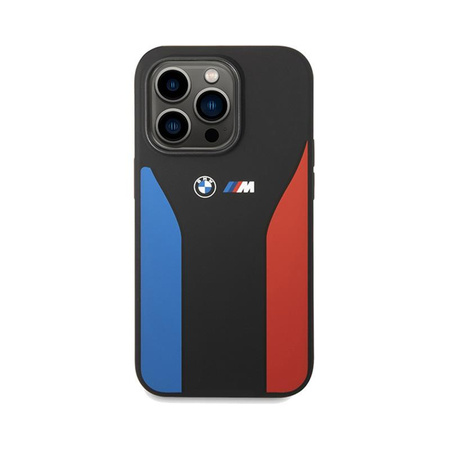 BMW Silikon Blau&Rot Streifen M Kollektion - iPhone 15 Pro Max Hülle (schwarz)