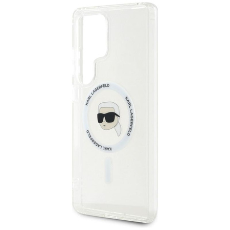 Karl Lagerfeld Button Karl Head Printed Logo MagSafe - Étui Samsung Galaxy S25 Ultra (blanc)