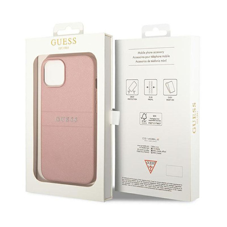 Guess Saffiano Metal Logo Stripes - iPhone 14 Plus Case (pink)